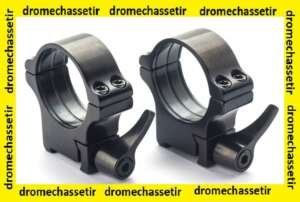 lot de 2 anneaux medium acier pour carabine CZ 527, diametre25,4mm, serrage a levier noir