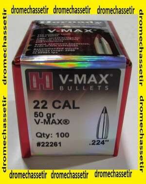 boite de 100 ogives Hornady V-MAX cal 22 poids 50 grains ref 22261