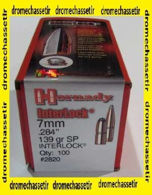 boite de 100 ogives Hornady, cal 7mm (0.284), Interlock SP 139 Grains, ref 2820