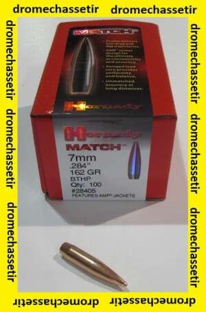 boite de 100 ogives Hornady, cal 7mm (0.284), BTHP 162 Grains, ref 28405