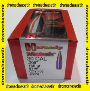 boite de 100 ogives Hornady, cal 7,62mm (0.308), BTHP 155 Grains, ref 3039