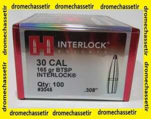 boite de 100 ogives Hornady Interlock BTSP cal 30 poids 165 grains ref 3045