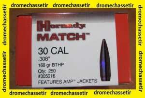 Pack de 250 Ogives Hornady BTHP, 168grs cal 30, 308, 300, 30-06