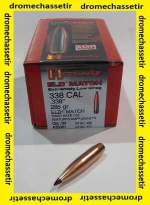 Boite de 50 ogives HORNADY ELD MATCH , 285grs, .338 (338 Lapua magnnum)