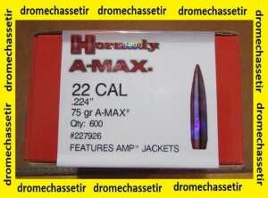 Pack de 600 Ogives Hornady A-MAX, 75grs cal 22, 224