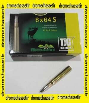 boite de 20 cartouches Brenneke , cal 8x64S , ogive TIG 198 grains