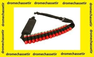 Bretelle pour fusil a pompe et semi auto avec cartouchiere 15 cartouches, anneaux de grenadiere, noir