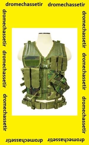 Gilet tactique avec holster et pochettes, taille L (Camo CE)
