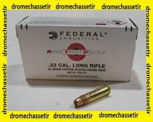 boite 50 cartouches Federal Range Target Practice, cal 22lr, 40 grains round nose cuivrée