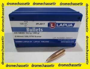 boite de 100 Ogives Lapua cal 338, OTM Scenar 250 grains, ref GB488