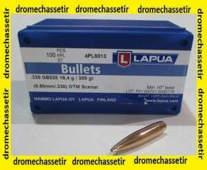 boite de 100 Ogives Lapua cal 338, OTM Scenar 300 grains, ref GB528