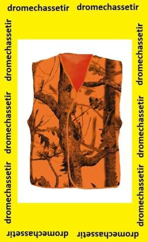 Gilet de signalisation orange fluo et camo pour la battue, Taille M/L