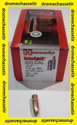 boite 100 ogives hornady cal 303 (0.311), RN 174 Grains, ref 3130