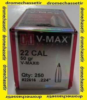 BOITE DE 250 OGIVES HORNADY 22 .224 50GR V-MAX REF 22616