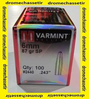 boite de 100 ogives Hornady varmint, 6mm, SP 87 grains, ref 2440