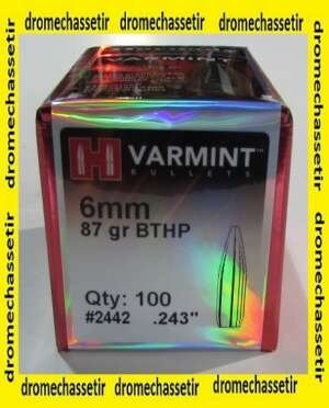 boite de 100 ogives Hornady, cal 6mm (0.243), BTHP 87 Grains, ref 2442