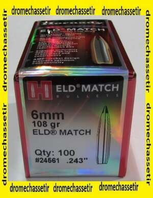 boite de 100 ogives Hornady, 6mm, ELD Match 105 grains, ref 24561