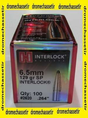 boite de 100 ogives Hornady, 6,5mm, Interlock SP 129 grains, ref 2620