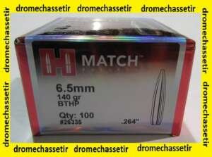 boite de 100 ogives hornady cal 6,5 (0.264"), 140 BTHP, ref 26335