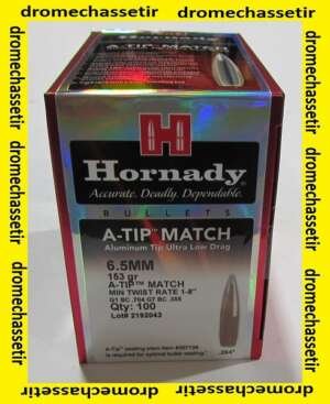 boite de 100 ogives Hornady A-TIP Match cal 6,5mm, 153 grains, ref 2638