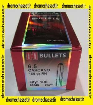 boite de 100 ogives Hornady, cal 6,5 carcano (0.267), RN 160 Grains