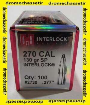 Boite de 100 ogives Hornady, cal 277, 130 grains Interlock Soft Point, ref 2730