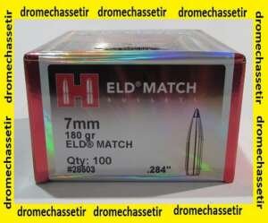 Boite 100 ogives Hornady 7mm, 180 grains ELD-Match, Ref 28503