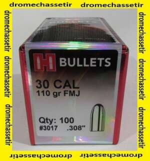 Boite de 100 ogives Hornady, cal 30 (0.308"), 110 grains Round Nose, ref 3017