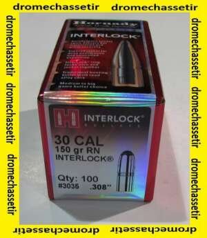 boite de 100 ogives Hornady , Cal 30 (0.308"), Interlock RN 150 grains, ref 3035