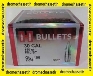 Boite 100 ogives Hornady, cal 30, 150 grains FMJBT avec gorge de sertissage, ref 3037