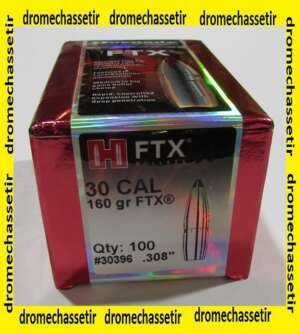 boite de 100 ogives Hornady FTX cal 30 poids 160 grains ref 30396