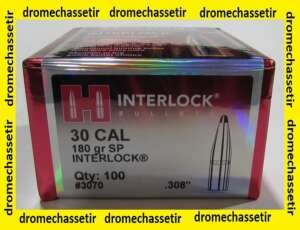 BOITE DE 100 OGIVES HORNADY INTERLOCK SP, CAL 308 (7.62MM), POIDS 180GRS, REF 3070