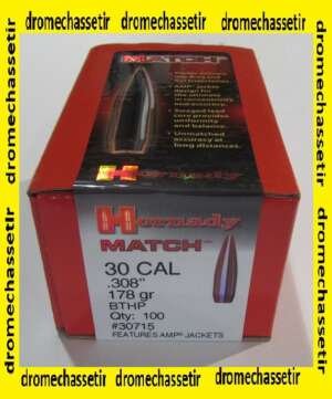 boite de 100 ogives Hornady, cal 7,62mm (0.308), BTHP 178 Grains, ref 30715