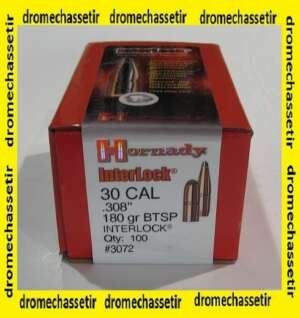 boite de 100 ogives Hornady , Cal 30 (0.308"), Interlock BTSP 180 grains, ref 3072