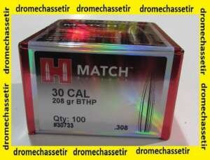Boite de 100 ogives Hornady, cal 0.308", BTHP Match , 208 grains, ref 30733