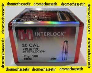 Boite 100 ogives Hornady, cal 30, Round Nose, 220 grains, ref 3090