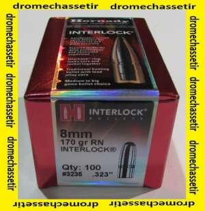 boite de 100 ogives Hornady , cal 8mm(0.323"), 170 grs RN Interlock, ref 3235
