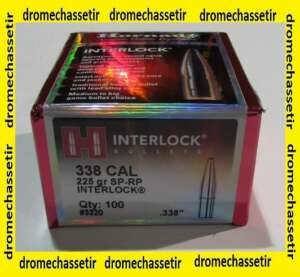 boite de 100 ogives Hornady Interlock SP RP , cal 338, poids 225grs, ref 3320