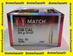 Boite de 50 ogives Hornady , cal 338, BTHP, 285 grains, ref 3339