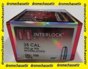BOITE DE 100 OGIVES HORNADY, CAL 35 .358", 200 GRAINS INTERLOCK ROUND NOSE ,REF 3515