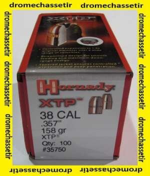 boite 100 ogives Hornady XTP pointe creuse , cal 38, poids 158 grs, ref 35750