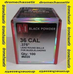 Boite 100 balle ronde poudre noire, cal 36 diametre 375, ref 6020