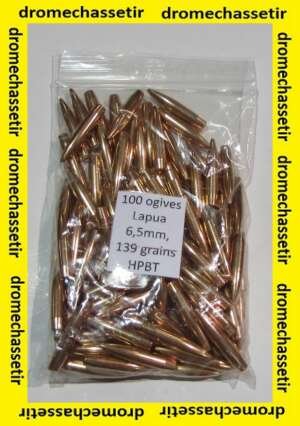 lot 100 ogives Lapua , cal 6,5mm diametre 0.264, HPBT scenar en 139 grains