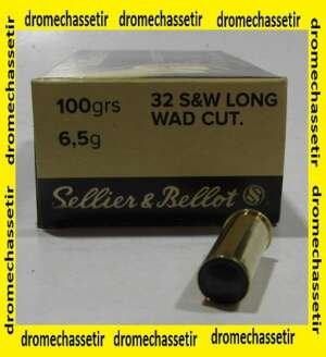 BOITE 50 CARTOUCHES SELLIER & BELLOT, CAL 32 SMITH & WESSON LONG, WAD CUTTER 100 GRAINS
