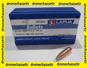Boite de 50 Ogives Lapua Naturalis, cal 9,3mm, poids 250 grains