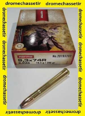 1 boite de 20 cartouches de calibre 9,3x74R, de marque Norma, ogives Alaska de 286 grains, 18,5 grammes
