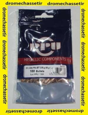 sachet de 100 ogives partizan , cal 224, 55 grains FMJBT