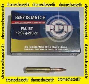 boite 20 cartouches Partizan Match de calibre 8x57IS, 200 grains, 12,96 grains , FMJBT