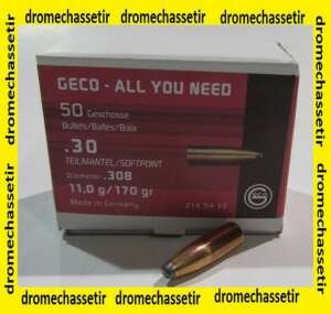 boite de 50 ogives Geco Teilmantel, cal 30, 170 grains