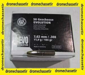 boite de 50 ogives RWS EVO, cal 30 (7,62mm) 184 grains